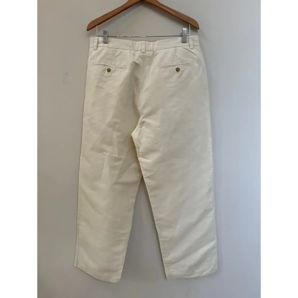 J Crew Cream Beige Linen Blend Pants Straight Leg 35/30 Casual Preppy Classic